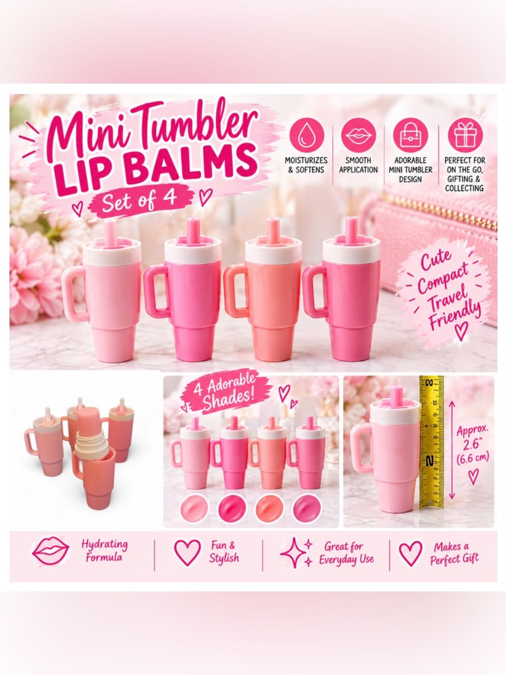 Mini Tumbler Lip Balm — Set of 4 - Brand New